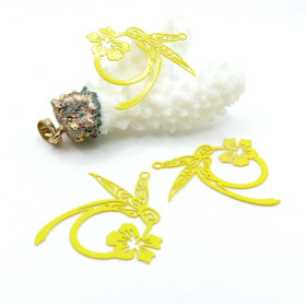 Estampes Pendentif Filigrane Colibri & Fleur 27mm – Métal finition JAUNE