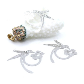 Estampes Pendentif Filigrane Colibri et Fleur 27mm – Métal finition Argent