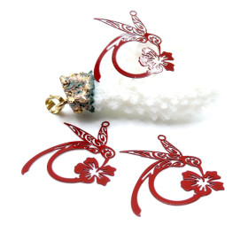 Estampes Pendentifs Filigrane Colibri & Fleur 27 mm – Métal – Finition ROUGE