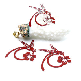 Estampes Pendentifs Filigrane Colibri & Fleur 27 mm – Métal – Finition ROUGE