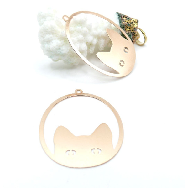 Estampes Pendentifs Chat 38mm – Métal Doré