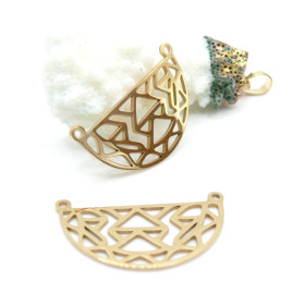 Pendentif Connecteur Demi Cercle Graphique 31mm – Acier Inoxydable 304 Doré