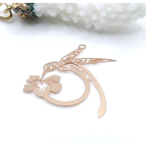 Estampes Pendentif Filigrane Colibri & Fleur 27mm – Métal Doré