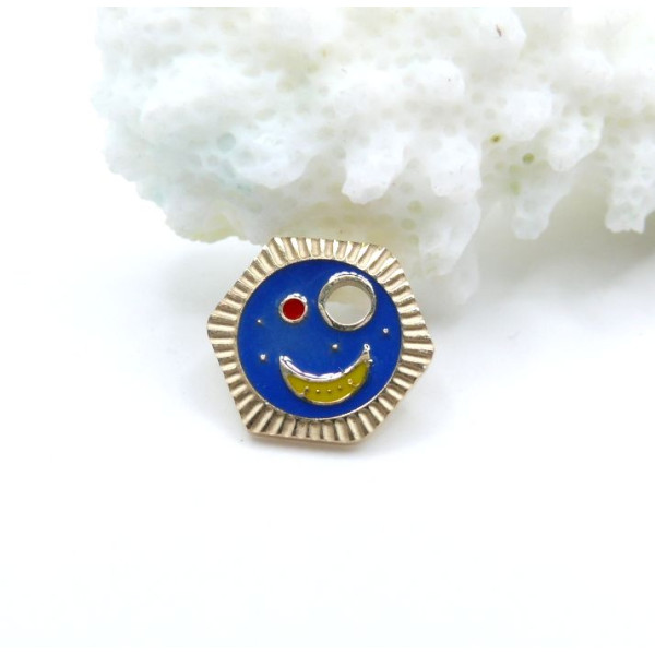 Pendentif Hexagone en resine émaillé Lune 10 mm – Acier Inox 304 – Doré à l’Or fin 18K, placage IONIQUE (IP)