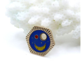 Pendentif Hexagone en resine émaillé Lune 10 mm – Acier Inox 304 – Doré à l’Or fin 18K, placage IONIQUE (IP)