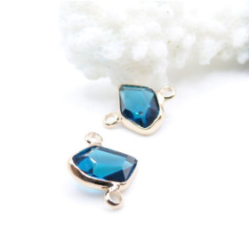 Pendentifs Forme Géométrique 15 mm en Verre Bleu – Laiton – Finition Doré