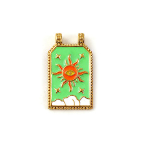 Pendentif Rectangle 30 mm avec Soleil en Résine Émaillée – Acier Inox 304 – Doré à l’Or fin 18K, placage IONIQUE (IP)