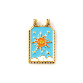 Pendentif Rectangle 30 mm avec Soleil en Résine Émaillée – Acier Inox 304 – Doré à l’Or fin 18K, placage IONIQUE (IP)
