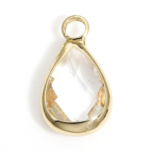 Pendentifs Forme Goutte 14 mm en Verre Facetté – Laiton – Finition Doré
