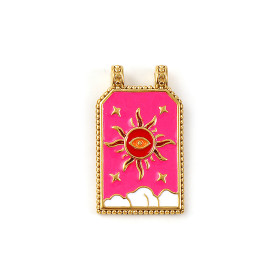Pendentif Rectangle 30 mm avec Soleil en Résine Émaillée – Acier Inox 304 – Doré à l’Or fin 18K, placage IONIQUE (IP)