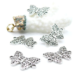 Connecteurs Papillons Métal Argent Antique