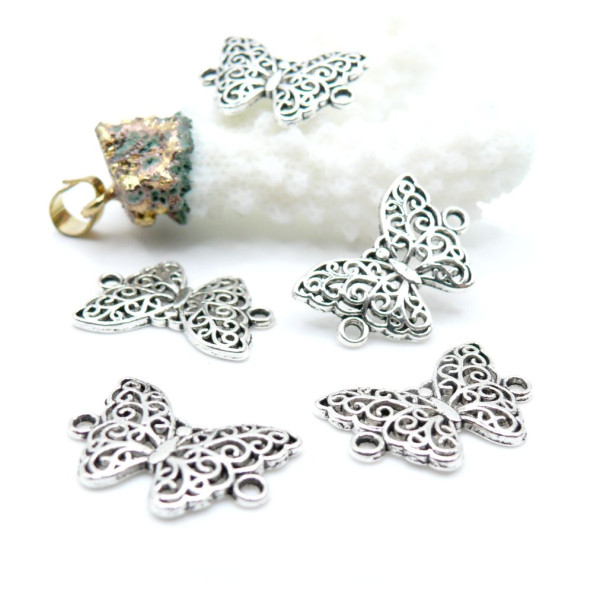 Connecteurs Papillons Métal Argent Antique