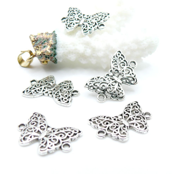 Connecteurs Papillons Métal Argent Antique