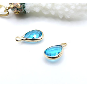 Pendentifs Forme Goutte 14 mm en Verre Facetté – Laiton – Finition Doré