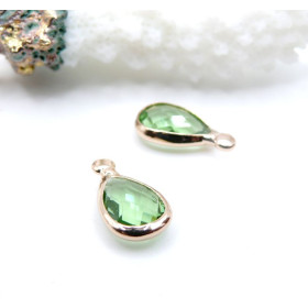 Pendentifs Forme Goutte 14 mm en Verre Facetté – Laiton – Finition Doré