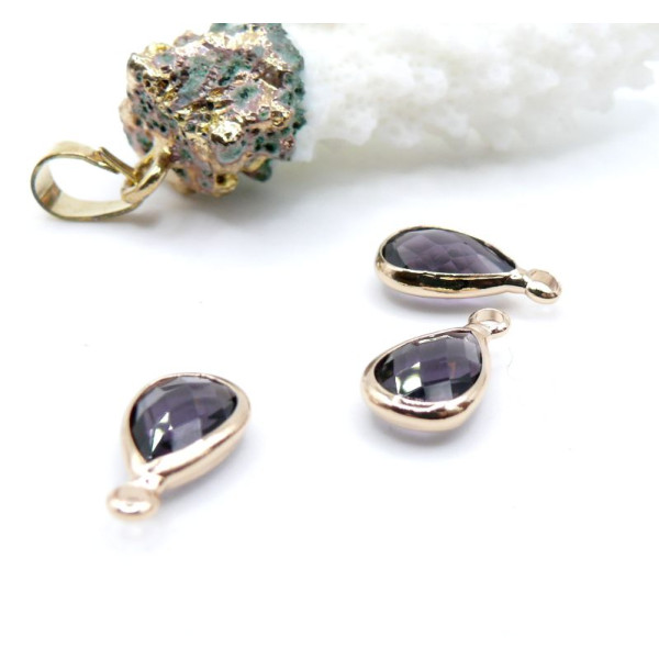 Pendentifs Forme Goutte 14 mm en Verre Facetté – Laiton – Finition Doré