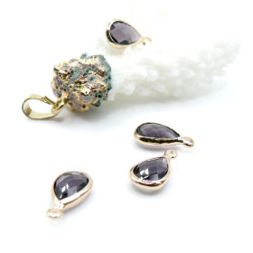 Pendentifs Forme Goutte 14 mm en Verre Facetté – Laiton – Finition Doré