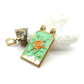 Pendentif Rectangle 30 mm avec Soleil en Résine Émaillée – Acier Inox 304 – Doré à l’Or fin 18K, placage IONIQUE (IP)