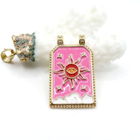 Pendentif Rectangle 30 mm avec Soleil en Résine Émaillée – Acier Inox 304 – Doré à l’Or fin 18K, placage IONIQUE (IP)