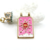 Pendentif Rectangle 30 mm avec Soleil en Résine Émaillée – Acier Inox 304 – Doré à l’Or fin 18K, placage IONIQUE (IP)