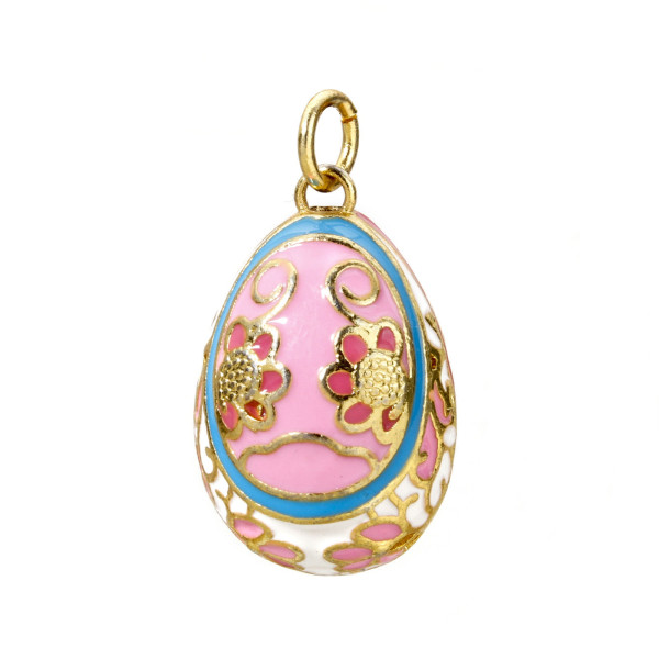 Pendentif Oeuf Résine Émaillée 28mm – Laiton Doré à l'Or Fin 18K