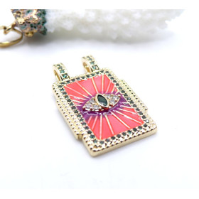 Pendentif Rectangle 40 mm Amulette Œil de Protection en Résine Émaillée – Laiton – Doré à l’Or fin 18K