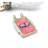 Pendentif Rectangle 40 mm Amulette Œil de Protection en Résine Émaillée – Laiton – Doré à l’Or fin 18K