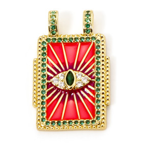 Pendentif Rectangle 28 mm Amulette Œil de Protection en Résine Émaillée – Laiton – Doré à l’Or fin 18K