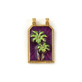 Pendentif Rectangle 30 mm avec Palmier en Résine Émaillée – Acier Inox 304 – Doré à l’Or fin 18K, placage IONIQUE (IP)