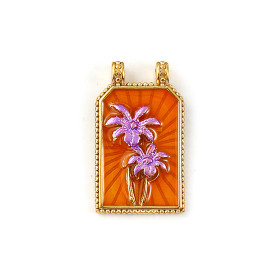 Pendentif Rectangle 30 mm avec Palmier en Résine Émaillée – Acier Inox 304 – Doré à l’Or fin 18K, placage IONIQUE (IP)