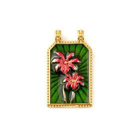 Pendentif Rectangle 30 mm avec Palmier en Résine Émaillée – Acier Inox 304 – Doré à l’Or fin 18K, placage IONIQUE