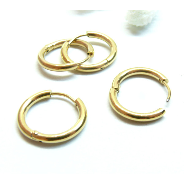 Créoles Rondes 14 x 2 mm – Acier Inoxydable 316L Doré à l'or fin 18K – Placage IONIQUE