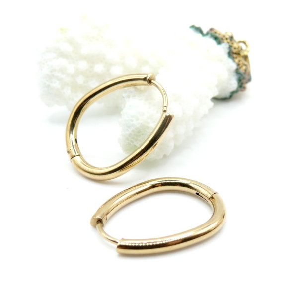 Créoles Goutte 22.5 x 2.5 mm – Acier Inoxydable 304 Doré – Placage IONIQUE