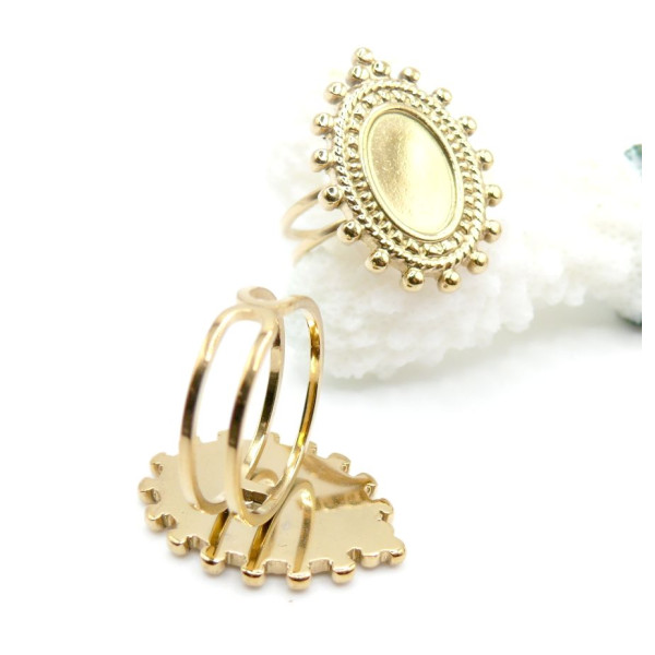 Support de Bague Ovale ARTY 12x8mm, Anneau Double, Acier Inoxydable 304 Doré à l'or fin 18K