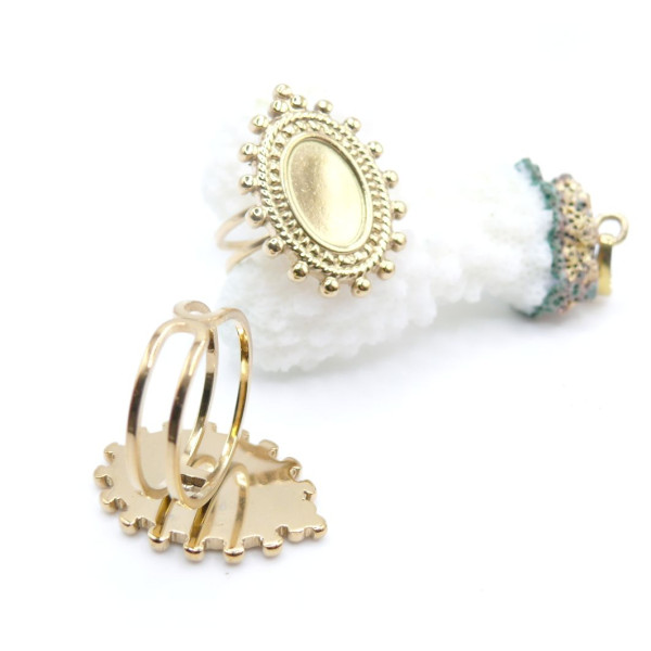 Support de Bague Ovale ARTY 12x8mm, Anneau Double, Acier Inoxydable 304 Doré à l'or fin 18K
