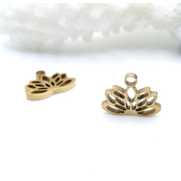 Pendentifs Mini Fleur de Lotus Yoga 7.5x9.5mm – Acier Inoxydable 304 Doré 18K, IONIQUE