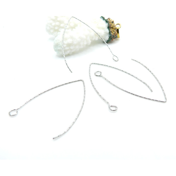 Boucles d'oreille Dormeuse Grand crochet à décorer 40mm striées – Acier Inoxydable 316 Argenté