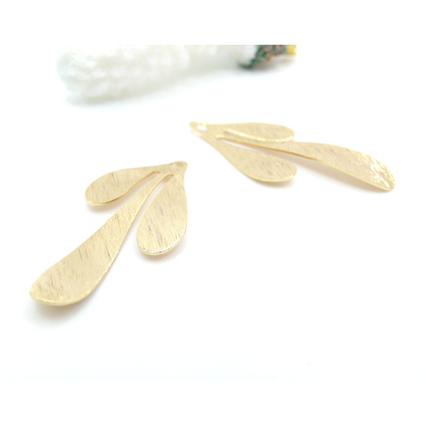 Pendentifs Feuille Texturée 35.5mm – Laiton Doré à l'Or Fin 18K
