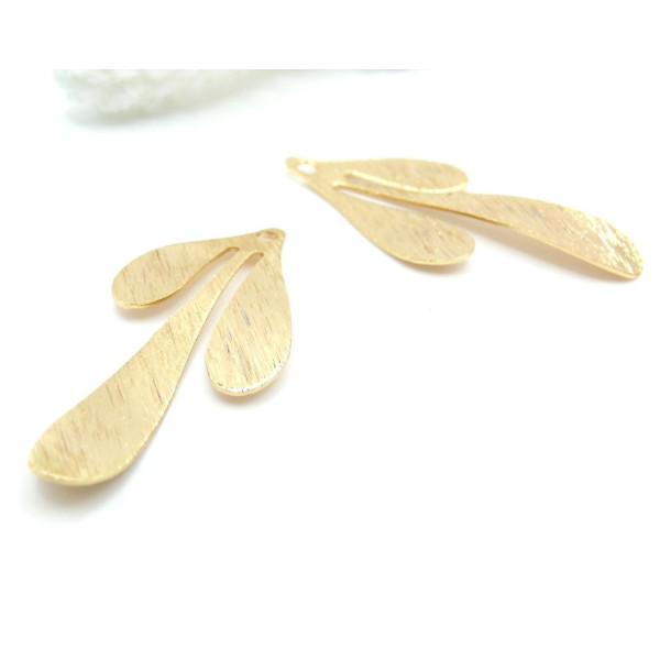 Pendentifs Feuille Texturée 35.5mm – Laiton Doré à l'Or Fin 18K