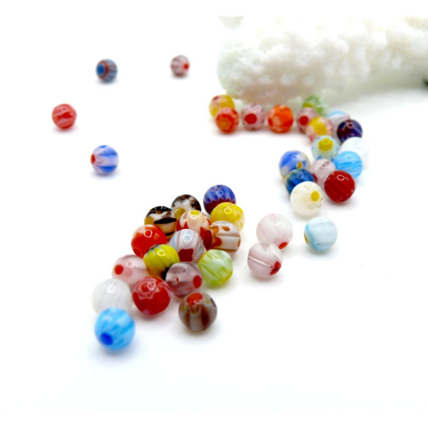 Perles Rondes Millefiori  4mm Multicolores