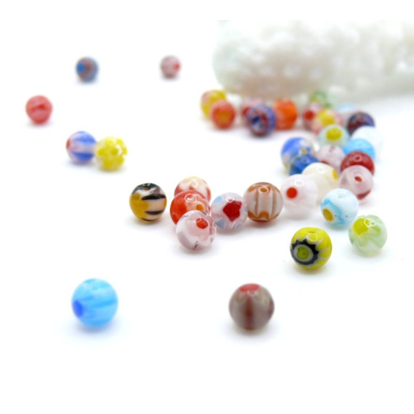 Perles Rondes Millefiori  4mm Multicolores