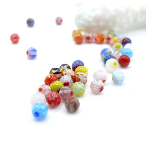 Perles Rondes Millefiori  4mm Multicolores