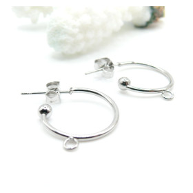 Boucles d'oreille Créoles avec attache et embouts 15mm – Acier Inoxydable 304 Finition Argent
