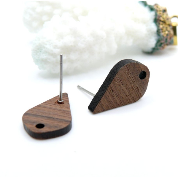 Boucles d’Oreille Puce Goutte 17.5mm – Bois Naturel avec Trou d’Attache
