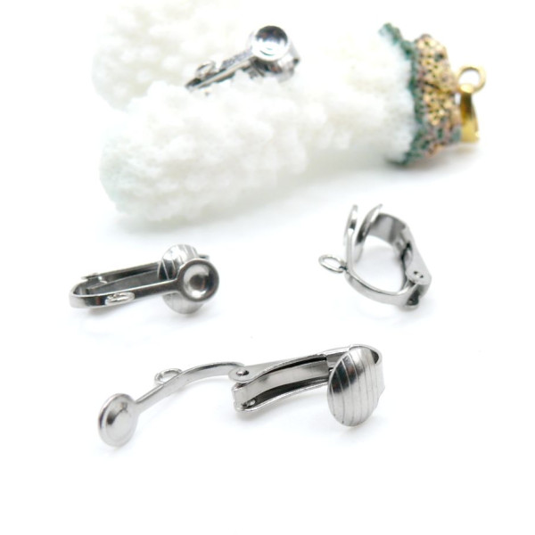 Boucles d’oreilles clips avec anneau d’attache – Acier inoxydable 304 – Finition argentée