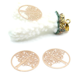 Estampes Pendentifs Arbre dans Cercle 20 mm – Laiton – Doré