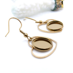 Supports de Boucles d’Oreilles Crochet Coeur pour Cabochon Rond 12mm – Acier