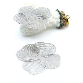 Estampes Connecteurs Fleurs Stylisées 36 mm – Laiton Argenté