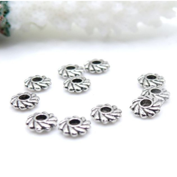 Mini perles intercalaires rondelle métal Argent Antique