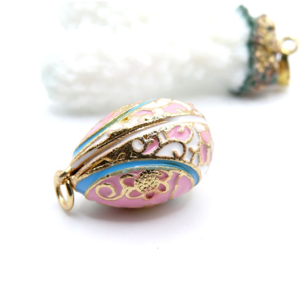 Pendentif Oeuf Résine Émaillée 28mm – Laiton Doré à l'Or Fin 18K
